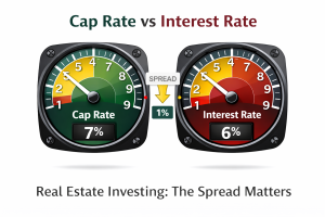 Comparison of cap rate and interest rate gauges showing spread impact on real estate investment returns